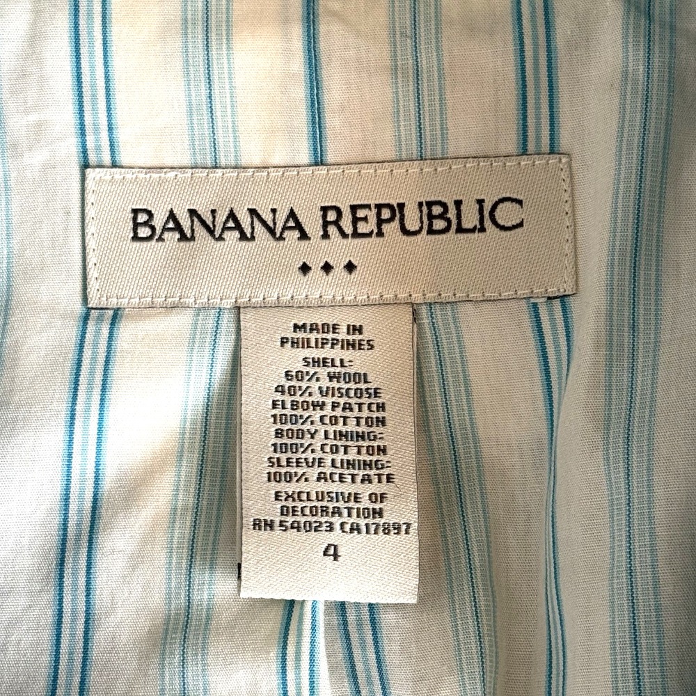 Banana Republic Wool Blend Blazer Pockets Size 4 Blue With Velvet Trim - Picture 10 of 10